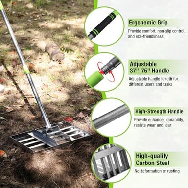 WORKPRO Lawn Leveling Rake, Heavy Duty Leveling Rake with 17” x 10” Ground Plate, Yard Leveling Rakes with 6FT Adjustable Handle, Metal Lawn Leveler for Garden, Backyard, Golf Course, Farm, Pasture - Image 4