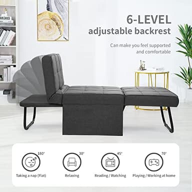 BIGSYY Sofa Bed, 4 in 1 Multi-Function Folding Ottoman Breathable Linen Couch Bed with Adjustable Backrest Modern Convertible Chair for Living Room Apartment Office, Dark Grey - Image 3