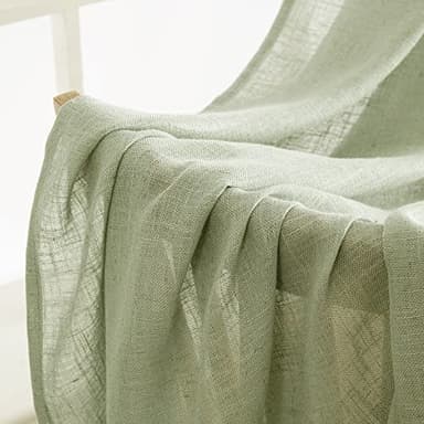 MIULEE Sage Green Linen Curtains 84 Inch Length for Bedroom Living Room, Soft Thick Linen Textured Window Drapes Semi Sheer Light Filtering Back Tab Rod Pocket Burlap Look Spring Decor, 2 Panels - Image 6