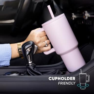 Simple Modern 40 oz Trek Tumbler with Handle and Straw Lid | Cup Holder Friendly Insulated Stainless Steel Travel Mug | Strawberry Fields - Image 3