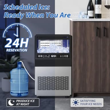 Commercial Ice Maker, 110LBS/24H Undercounter/Freestanding Ice Machine with Self-Priming Gallon Water& Facuet Water Inlet, Self-Cleaning, 3 Ice Thickness,18LB Storage Bin for Home, Office,Garage - Image 6