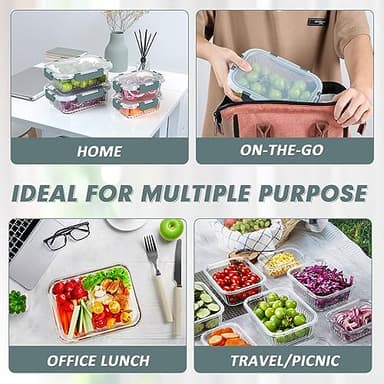 KOMUEE 10 Packs Glass Meal Prep Containers with Lids, Glass Food Storage Containers Set, Airtight Lunch Containers, Microwave, Oven, Freezer and Dishwasher Safe, Gray - Image 6