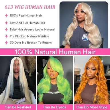 613 HD Lace Frontal Wig - 13x6 Body Wave Blonde Human Hair Wig, 200 Density, 34 Inch, Pre Plucked with Baby Hair - Image 6