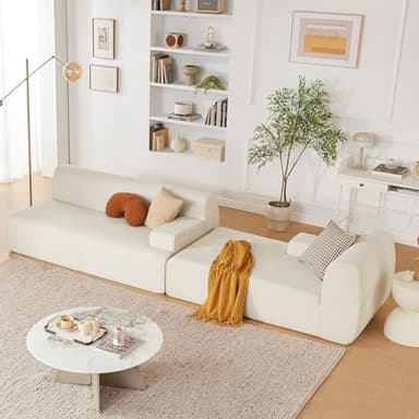 Huatean Home 107" Modular Sectional Sofa, Sponge Sofa for Living Room, High Density Sponges Cloud Couch,Modular L-Shape Sofa Couch with Chaise, (Beige) - Image 5