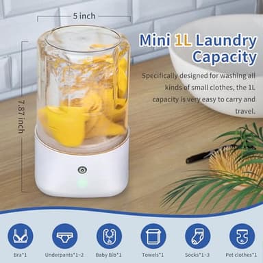Anbanglin Mini Portable Washing Machine - USB Rechargeable 1L Small Washer with 2 Modes Deep Cleaning for Underwear, Socks & Baby Clothes, Compact Travel Laundry for Apartment, Dorm, Camping, White - Image 2