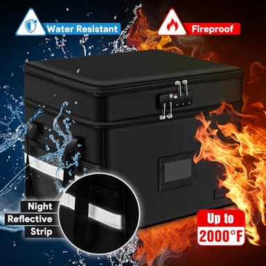 ETRONIK Fireproof Document Box with Lock, 2 Layer File Cabinet Organizer with 5 Tab Inserts, Portable Office Collapsible File Storage with Reflective Strip for Hanging Letter, Legal Size Folder - Image 4