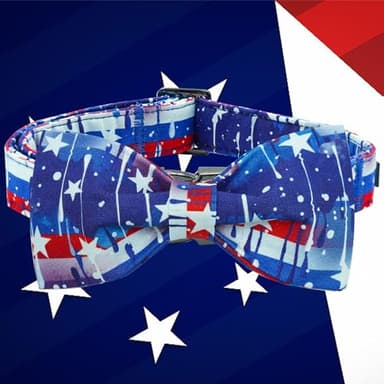 Elegant little tail Independence Dog Collar, Holiday Pet Collar with Bow Dog Durable Patriotic Dog Collars Pet Gift Adjustable Dog Collar for Large Dogs - Image 3