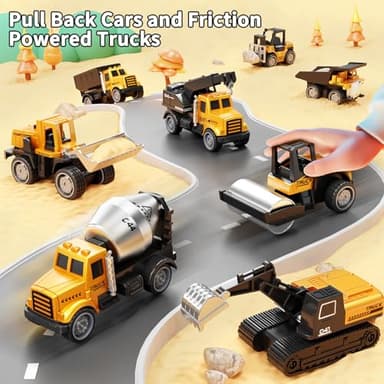HONGTUO Alloy Mini Construction Vehicles, 8Pcs Die-cast Construction Toys Set, Excavators Mixer Truck Bulldozers Forklift Dump Truck, Pull Back Car Toys for Toddlers Kids Boys & Girls - Image 4