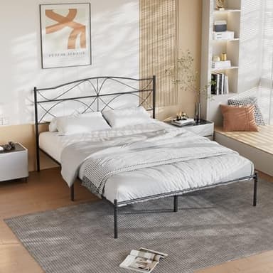 VECELO Full Size Metal Platform Bed Frame with Headboard and Footboard,Sturdy Slats Support Mattress Foundation, No Box Spring Needed,Dark Black - Image 6