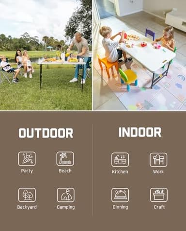 FanttikOutdoor 4ft Portable Folding Table, One-Handed Height Adjustment, 4 Heights, Gravity Lock, Carry Handle, Indoor Outdoor Heavy Duty Fold-in-Half Utility Table, Party, 1 Pack, White Zeta X4 Pro - Image 8