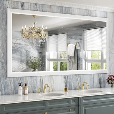 Amorho Bathroom Mirror, 72 X36 Inch White Thick Metal Framed Wall Mirrors for Over 2 Sinks, Bedroom, Living Room, Entryway, Large Rectangle Wall-Mounted Mirrors. - Image 1