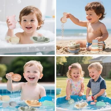 Baby Bath Toys for Kids Ages 1-3, 15 PCS Mold Free Toddler Bath Toys Bathtub Water Toys, Easy to Clean & Easy-Grip Stackable Boats & Spoons, Soft, Squeezable Silicone Bath Toy for Babies 6-12 Months - Image 7