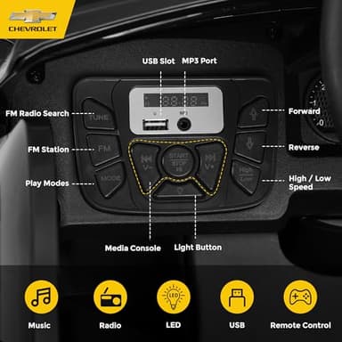 Silverado 12V Kids Boys and Girls Electric Ride on Truck Car Electric Vehicle with Parents Remote Control, 2 Speeds, 4 Wheels, LED Lights, Music - Image 7