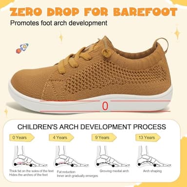 LeIsfIt Toddler Wide Shoes Girls Boys Barefoot Shoes Kids Zero Drop Minimalist Sneakers Breathable Slip on Tennis Sneakers Brown 8 Toddler - Image 3