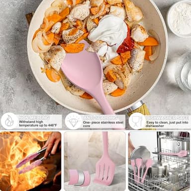 Umite Chef 22Pcs Silicone Cooking Utensils Set, Heat Resistant Silicone Kitchen Spatulas Set with Holder, Cooking Gadgets Tools Set for Nonstick Cookware, Dishwasher Safe(Pink) - Image 4