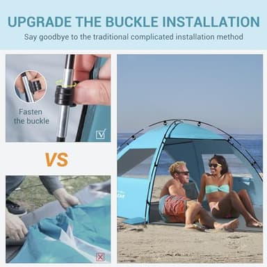 Elegear Beach Tent Sun Shelter with Canopy, 4-5 Person Pop Up Beach Tent, Easy Setup UPF 50+ UV Protection Portable Lightweight Double Silver Coating Beach Cabana Sun Shade Shelter - Sky Blue - Image 5