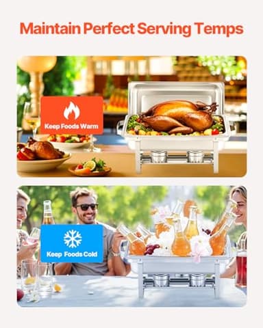 VEVOR Chafing Dish Buffet Set, 8 Qt 4 Pack, Stainless Steel Chafer with 4 Half Size Pans, Rectangle Catering Warmer Server with Glass Lid Water Pan Folding Stand Fuel Holder, for Wedding Party Banquet - Image 4