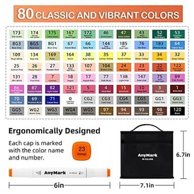 AnyMark 80 Colors Alcohol Markers, Dual Tip Art Coloring Markers Set for Kids Adult Book Drawing Sketching Painting, Chisel & Fine, White Penholder - Image 5