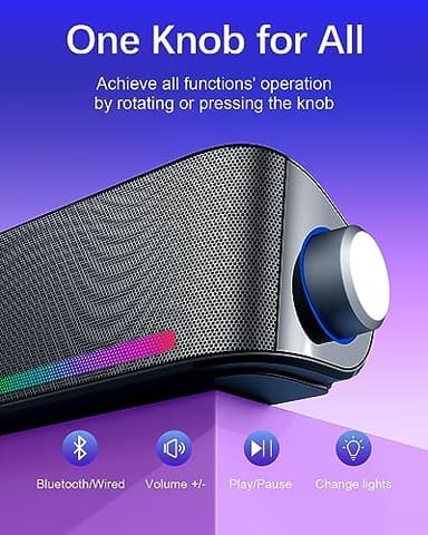 Computer Speakers, Hi-Fi Sound Quality Computer Sound Bar, Bluetooth 5.0 & 3.5mm Wired PC Speakers with 4 Dynamic Lighting Modes, USB Powered Speakers for PC, Desktop, Laptops, Phones, Monitors, Xbox - Image 5