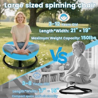 21" L × 19" W Large Size Spinning Chair for Autistic Kids, Toddler Sensory Spinning Chair, Sensory Toys Gifts for Kids with Autism & ADHD, Sit and Spin Training Body Coordination, Azure Rounded Shape - Image 3