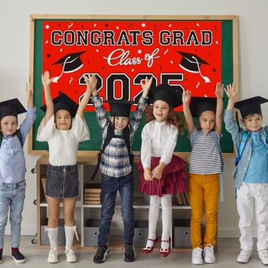 2025 Graduation Party Plastic Backdrop - 65" x 32.7" Congrats Grad Banner in Red, Large Class of 2025 Decorations, Photography & Grad Party Supplies - Image 5