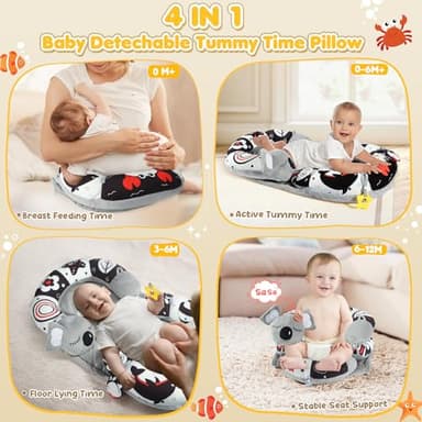 URMYWO Tummy Time Mat - 4 in 1 Cozy Tummy Time & Seated Support Pillow, Tummy Time Pillow for Newborn 0-12 Months, Infant Baby Sit Me Up Floor Seat Early Sensory Development Gifts Tummy Time Play Toys - Image 2