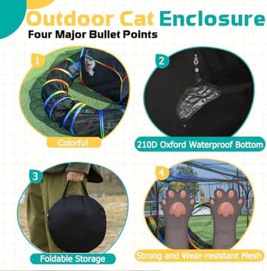 LUCKITTY Outdoor Rainbow Cat Enclosures Playground,Outside House for Indoor Cats Include Portable Tent, Circle Cat Playpen Tunnel Catio, for Cats, Kitty and Small Animals,Within Storage Bag - Image 7