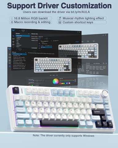 AULA F75 75% Wireless Mechanical Keyboard, Hot Swappable Creamy Keyboard, Pre-lubed Reaper Switches, 2.4GHz/Type-C/BT5.0, RGB Backlit Gaming Keyboards(White & Blue) - Image 7