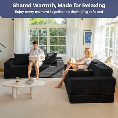 MAXYOYO Sofa Bed, 4 in 1 Foldable Floor Sofa Couch in A Box with 2 Cup Holders, Convertible 3 Seater Boneless Couch Folding Recliner Sleeper Chair for Living Room, No Assembly Required, Black - Image 9