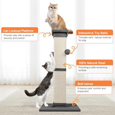 Cat Scratching Post 33 Inch Nature Sisal Scratch Post for Indoor Cats, Large Cat Scratcher Protect Your Furniture, for All Breeds Grey - Image 4