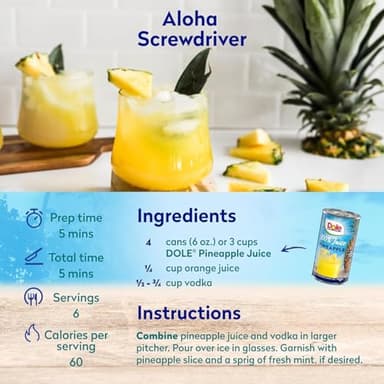 Dole Pineapple Juice, 100% Fruit Juice with Added Vitamin C, 6 Fl Oz (Pack of 6), 48 Total Cans - Image 6