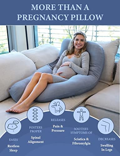 Pharmedoc Pregnancy Pillows, U-Shape Full Body Pillow – Removable Cooling Cover -Dark Grey – Belly and Back Support - Maternity Essential - Pregnancy Must Haves - Image 7