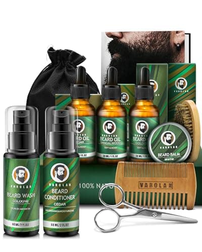 Mens Gifts for Birthday, Gifts for Men, Beard Care Kit with Beard Oil Balm Conditioner Wash Brush Comb Scissor, Stocking Stuffers for Men Birthday & Holiday Gifts for Boyfriend Brother Dad Husband - Image 1