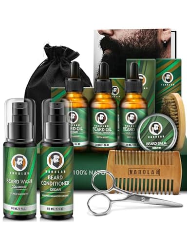 Mens Gifts for Birthday, Gifts for Men, Beard Care Kit with Beard Oil Balm Conditioner Wash Brush Comb Scissor, Stocking Stuffers for Men Birthday & Holiday Gifts for Boyfriend Brother Dad Husband - Image 1