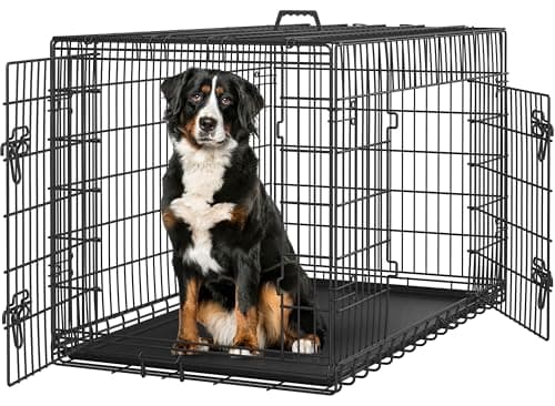 Yaheetech 48 inch Double Door Dog Crate w/Divider for Puppy to Adult Large Collapsible Metal Crate with Removable Tray XXL Wire Dog Kennel Pet Crate for Dogs Portable Travel Cage, Black - Image 1
