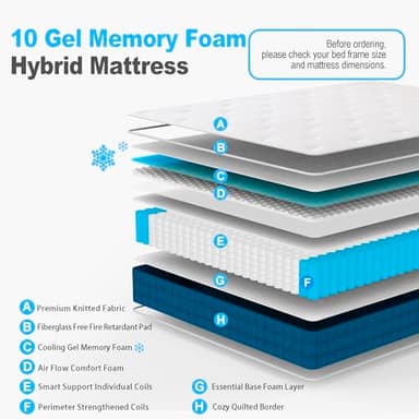 Planet Sleepings 10 Inch Twin Hybrid Mattress for Cool Sleep Gel Memory Foam Medium Firm Feel Zoned Pressure Relief Certified Safe Foams Removable Cover Bed in A Box - Image 3