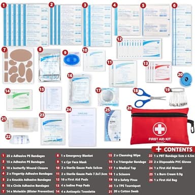Atickyaid Mini First Aid Kit - 140 Piece Small First Aid Medical Kit for Car, Home, Office, Travel, Camping, Sports, Outdoor, School - Emergency First Aid Supplies and Survival Kit - Image 3