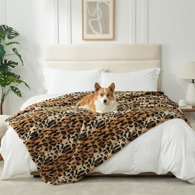 COZY KISS Waterproof Pet Blanket for Large Dog, Soft Luxury Faux Fur Throw for Woman Sofa Bed Couch, Non-Shedding Double Sided, Super Fluffy Thick Warm, Reversible, 50x60 in, Brown Leopard Print - Image 6