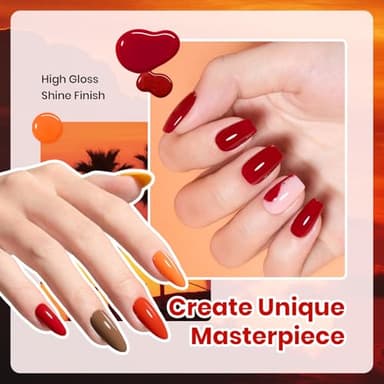 Beetles Orange Gel Nail Polish Set 6 Colors Burgundy Brown Dark Red Yellow Light Orange Fall Gel Polish Kit Soak Off UV LED Hema Free DIY Home Salon Gift for Women Autumn Dusk - Image 4