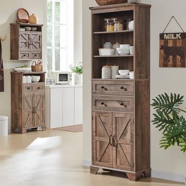 ACCOHOHO Farmhouse Bathroom Cabinet, 72" Tall Storage Cabinet with 2 Drawers, Adjustable Shelves & Barn Door, Cabinets for Bathroom, Living Room, Kitchen, Rustic Brown - Image 8