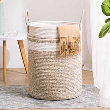 YOUDENOVA Woven Rope Laundry Hamper Basket, 58L Tall Laundry Basket for Blanket Organizer- Clothes Hamper for Bedroom Storage, Baby Kids Nursery Hamper-Large-Brown - Image 1