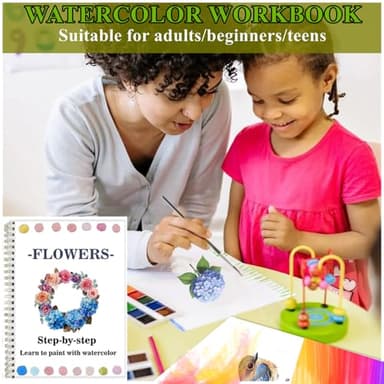 Watercolor Workbooks Coloring Book Easy Nature Scenes Beginner Friendly Watercolor Paint Set Art Crafts Painting Kit for Creative Exploration Gift for Adults Teens (Flowers, without palette) - Image 4