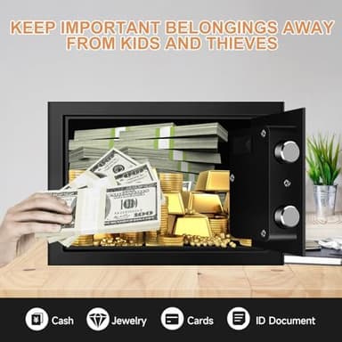 0.8 Cubic Small Safe Box Fireproof Waterproof, Digital Home Security Box with Programmable Keypad and Spare Keys, Document Safe for Money Firearms Medicine Valuables - Image 5