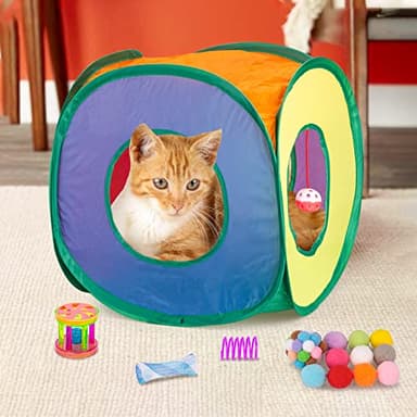 Retro Shaw Cat Toys Bundle 33 Pack, Interactive Kitten Toys for Indoor Cats Kitty with Collapsible Play Tunnel Tube Tent Feather Wand Teaser Bell Fuzzy Ball Springs Mouse Toy - Image 5