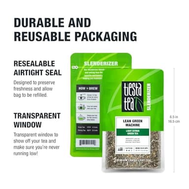 Tiesta Tea - Lean Green Machine, Loose Leaf, Light Citrus Green, Premium Blend, Medium Caffeinated, 25 Cups, 1.9 Ounce Resealable Pouch - Image 9