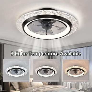 KINDLOV Modern Ceiling Fans with Lights, 19.7" Flush Mount Ceiling Fan with Dimmable Light and Remote,6-Speed Wind for Bedroom,Living Room,Low Profile Ceiling Fan with Light,Black - Image 6