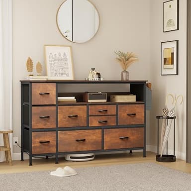 YITAHOME Dresser TV Stand with Power Outlet for 55'' TV, 9 Drawer Dresser for Bedroom, Media TV Console Table with Side Pockets & Hooks, Fabric Dresser Chest of Drawers for Bedroom, Living Room - Image 4