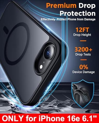 SPIDERCASE Designed for iPhone 16e Case, Magnetic Translucent Matte Case with 2PCS Tempered Glass Screen Protector Anti-Scratch Slim Phone Case for iPhone 16E 6.1'', Black - Image 3