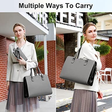 Keyli Laptop Bag for Women 15.6 inch Waterproof Leather Laptop Tote Bag Christmas Gift classy Professional Office Work Briefcase Computer Bags Stylish Laptop Sleeve Purse Shoulder Bag 3pcs Sets Grey - Image 2