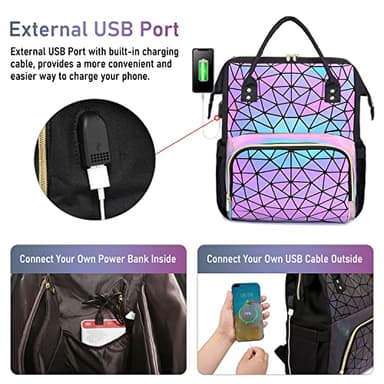 LOVEVOOK Geometric Luminous Laptop Backpack for Women, Holographic Reflective Laptop Bag with USB port, Fashion Purses Travel Bags Vintage Daypacks for Casual, College, Work - Image 5